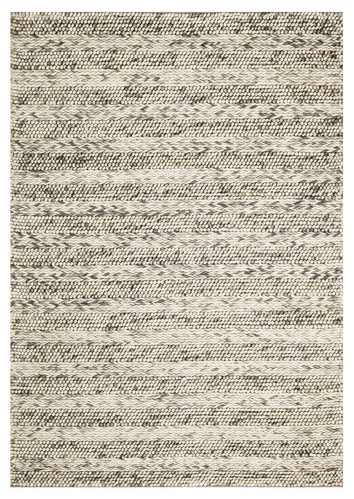 7' X 9' Gray And Ivory Wool Striped Hand Woven Area Rug