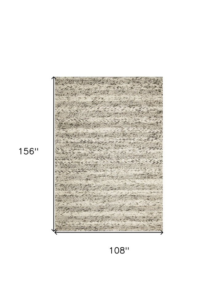 7' X 9' Gray And Ivory Wool Striped Hand Woven Area Rug