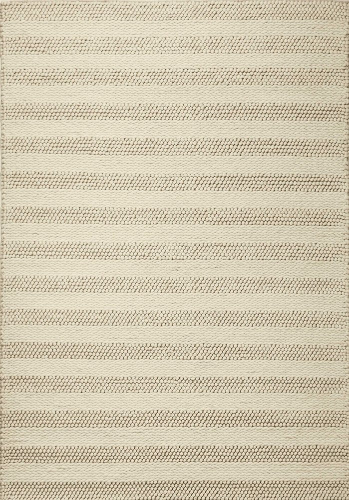 9' X 13' Ivory And White Wool Striped Hand Woven Area Rug