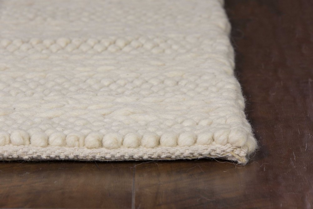 9' X 13' Ivory And White Wool Striped Hand Woven Area Rug