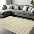 9' X 13' Ivory And White Wool Striped Hand Woven Area Rug