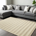 9' X 13' Ivory And White Wool Striped Hand Woven Area Rug