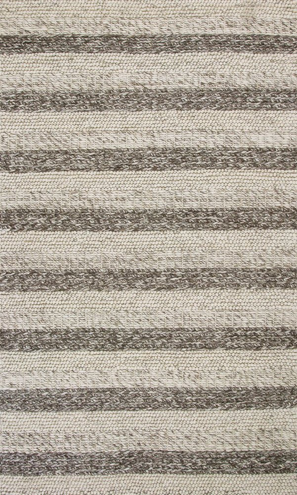 9' X 13' Brown Gray And Ivory Wool Striped Hand Woven Area Rug