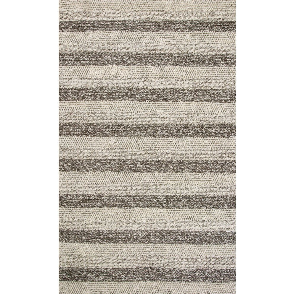 9' X 13' Brown Gray And Ivory Wool Striped Hand Woven Area Rug