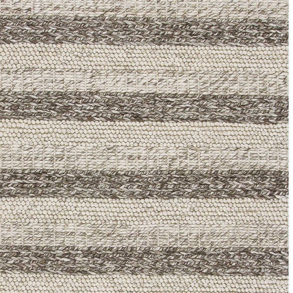 9' X 13' Brown Gray And Ivory Wool Striped Hand Woven Area Rug