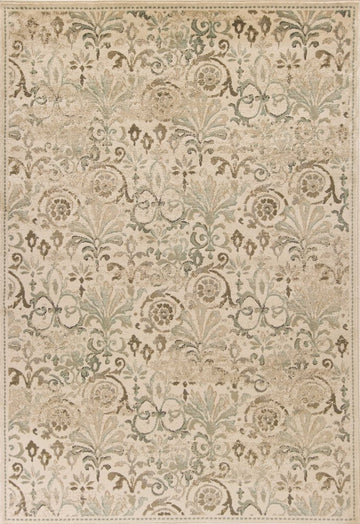 5' X 8' Ivory And Brown Floral Medallion Area Rug