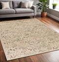 5' X 8' Ivory And Brown Floral Medallion Area Rug