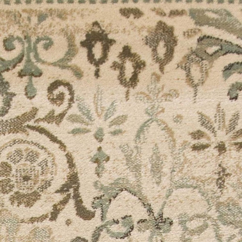 5' X 8' Ivory And Brown Floral Medallion Area Rug