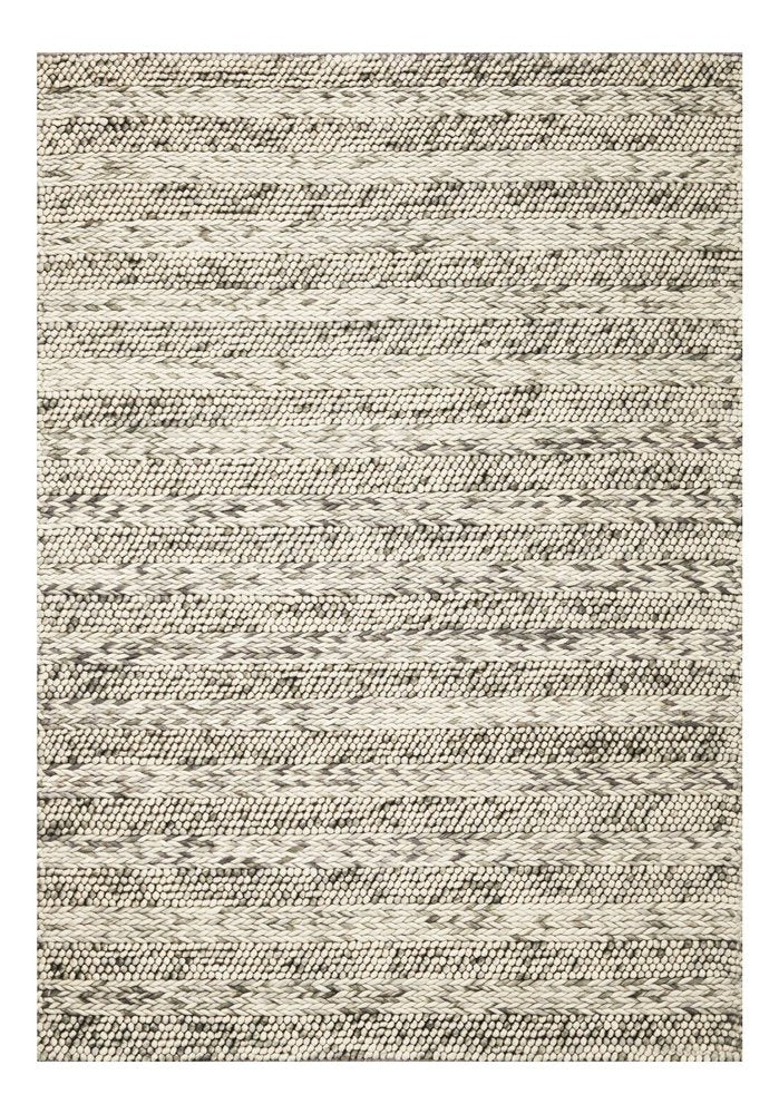 7' X 9' Gray And Ivory Wool Striped Hand Woven Area Rug