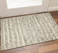 7' X 9' Gray And Ivory Wool Striped Hand Woven Area Rug