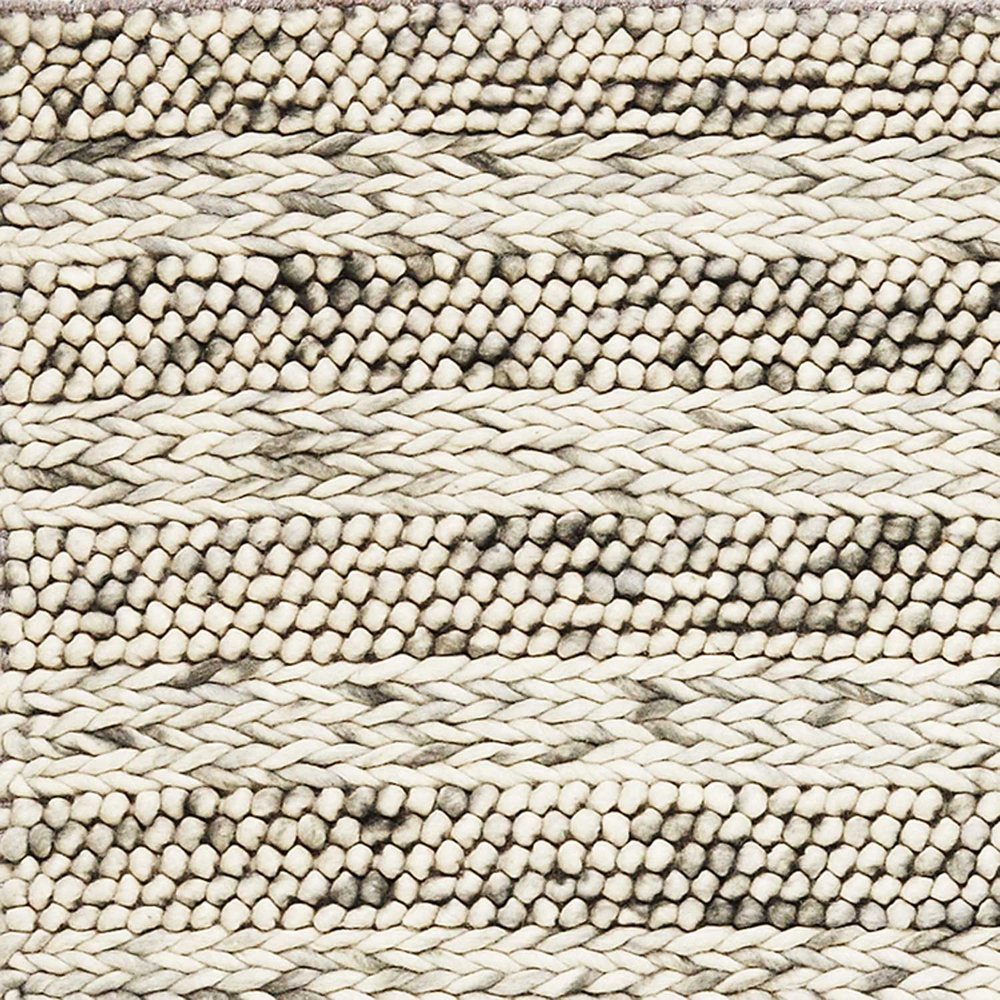7' X 9' Gray And Ivory Wool Striped Hand Woven Area Rug