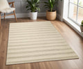 9' X 13' Ivory And White Wool Striped Hand Woven Area Rug