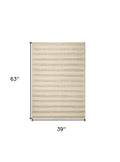 9' X 13' Ivory And White Wool Striped Hand Woven Area Rug