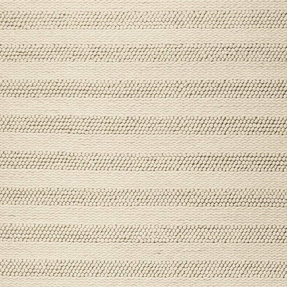 9' X 13' Ivory And White Wool Striped Hand Woven Area Rug