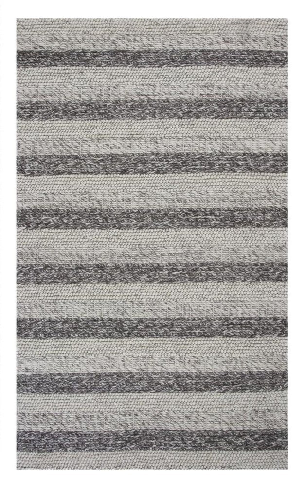 9' X 13' Brown Gray And Ivory Wool Striped Hand Woven Area Rug