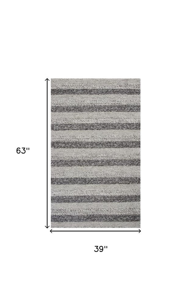 9' X 13' Brown Gray And Ivory Wool Striped Hand Woven Area Rug