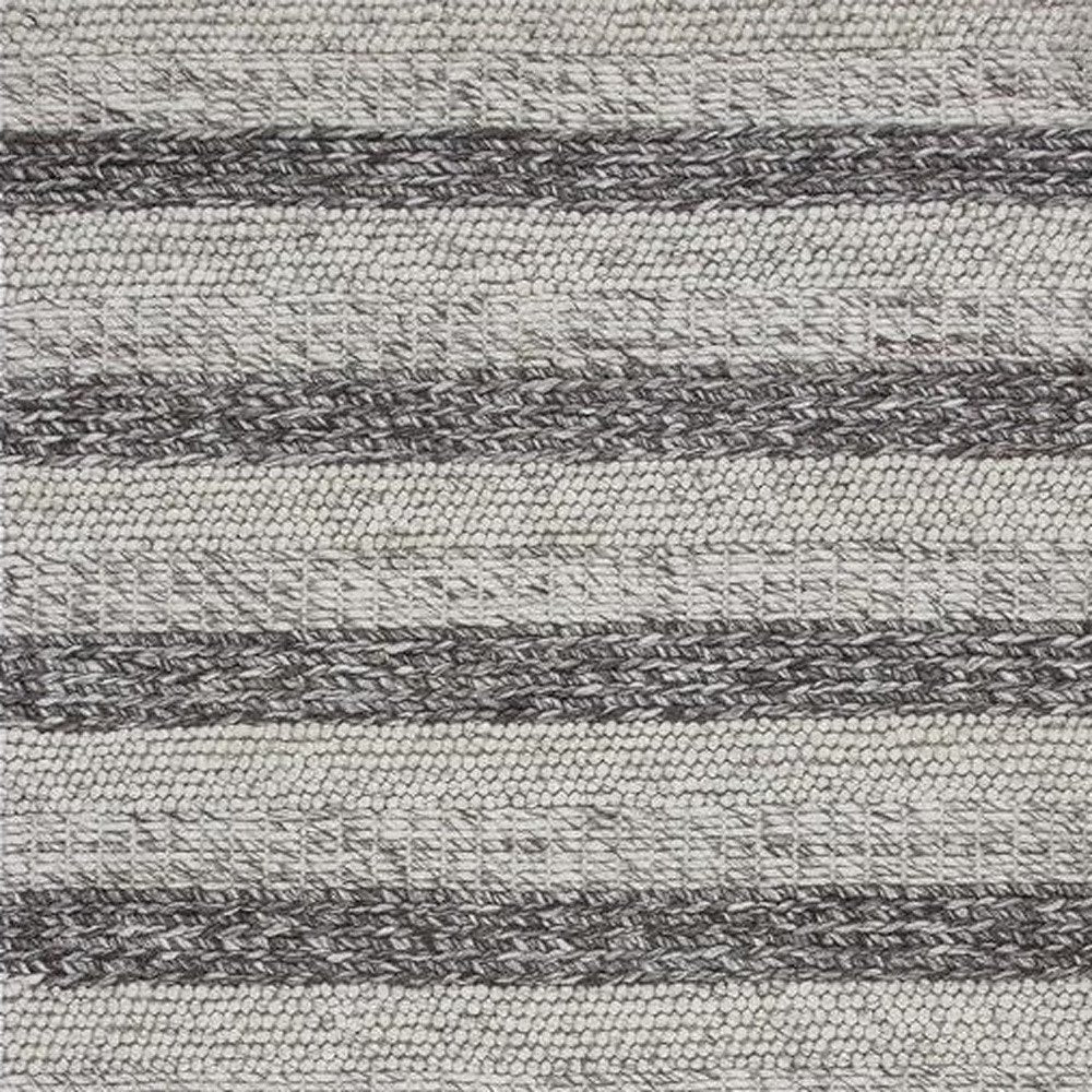9' X 13' Brown Gray And Ivory Wool Striped Hand Woven Area Rug