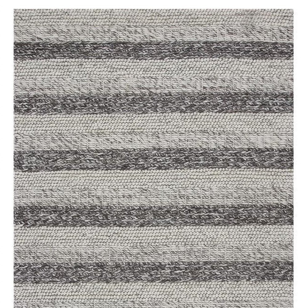 9' X 13' Brown Gray And Ivory Wool Striped Hand Woven Area Rug