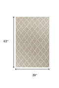 3' X 5' Dark Gray And Ivory New Zealand Lambs Wool Diamond Hand Woven Area Rug