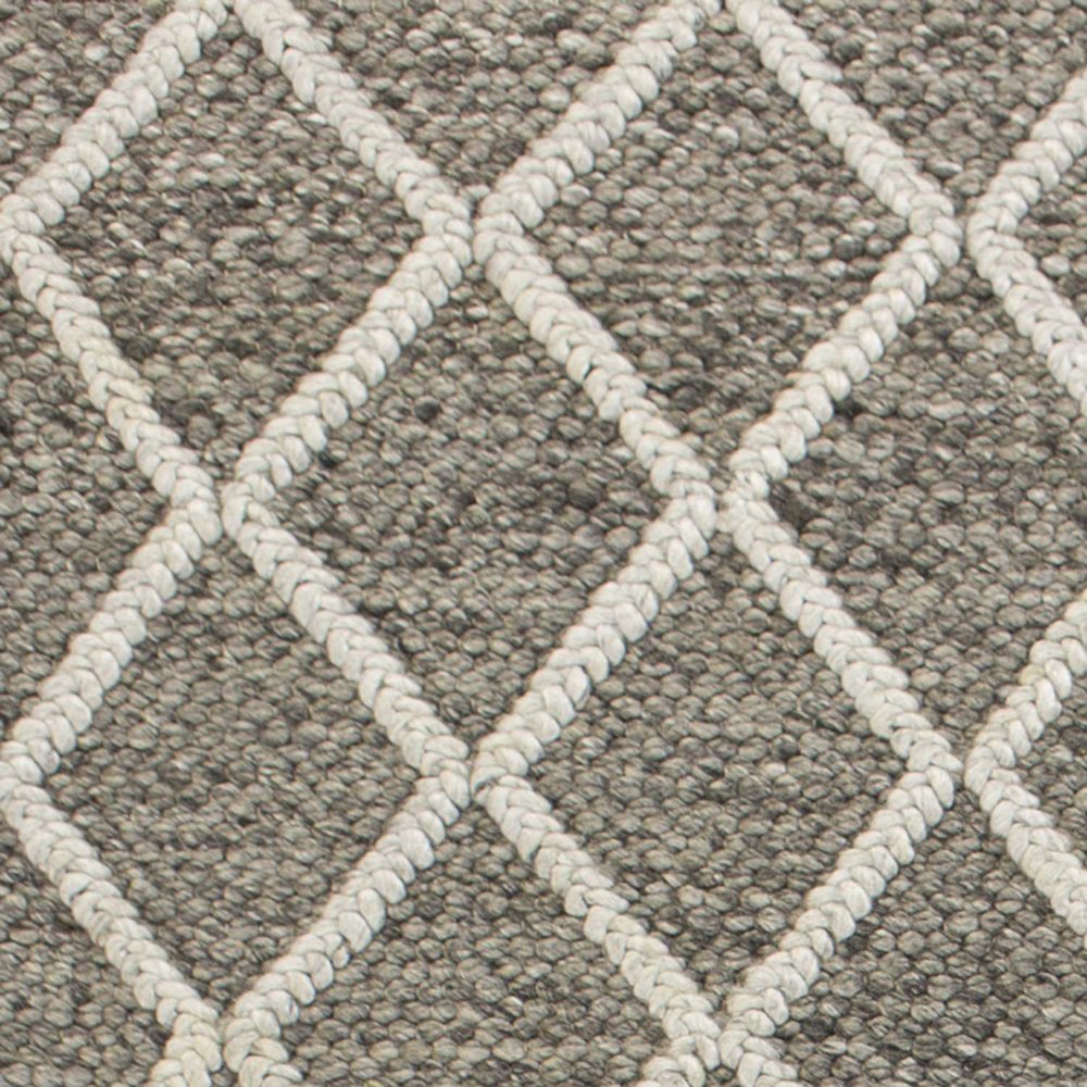 3' X 5' Dark Gray And Ivory New Zealand Lambs Wool Diamond Hand Woven Area Rug