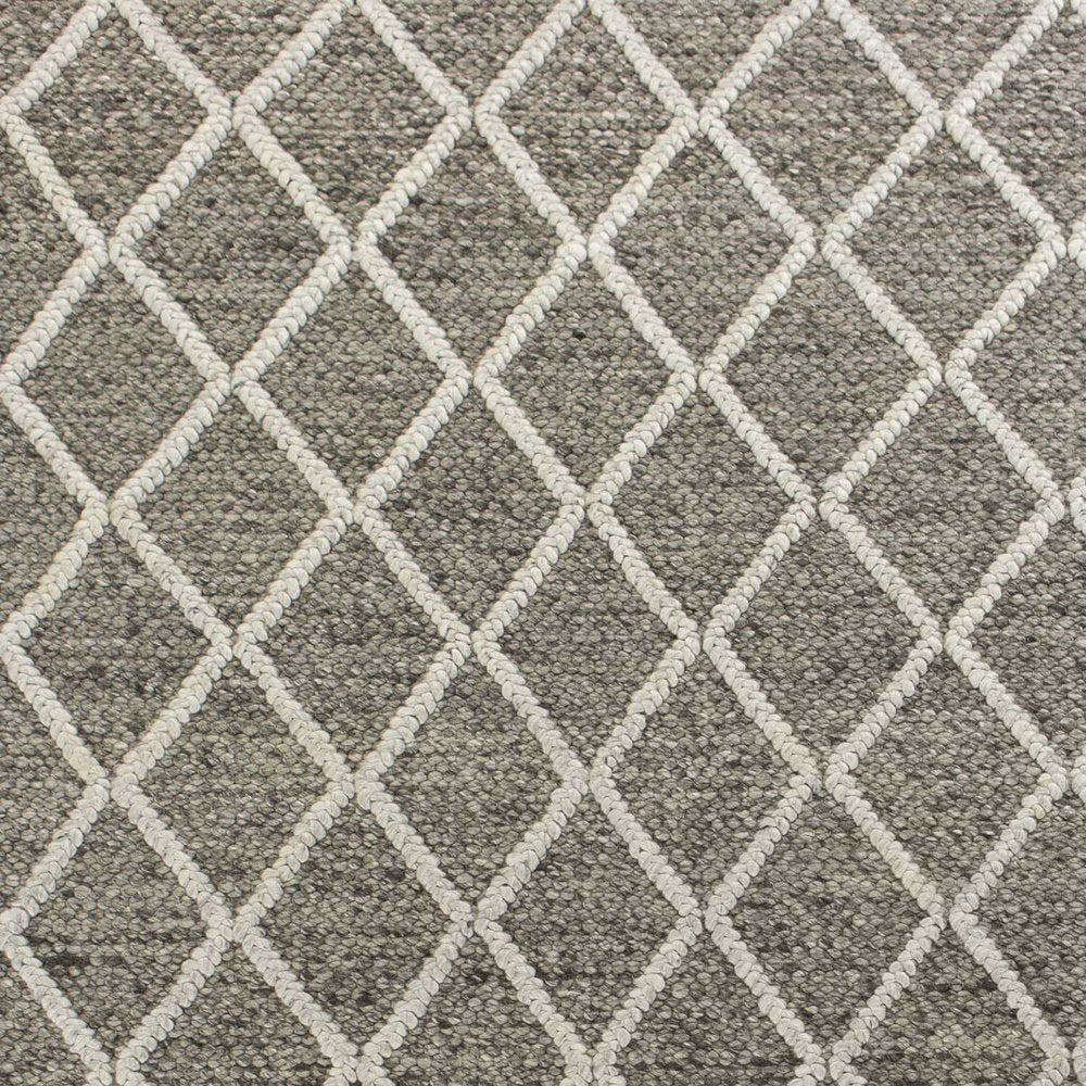 3' X 5' Dark Gray And Ivory New Zealand Lambs Wool Diamond Hand Woven Area Rug