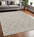 9' X 12' Sand Beige And Ivory Wool Geometric Hand Tufted Area Rug