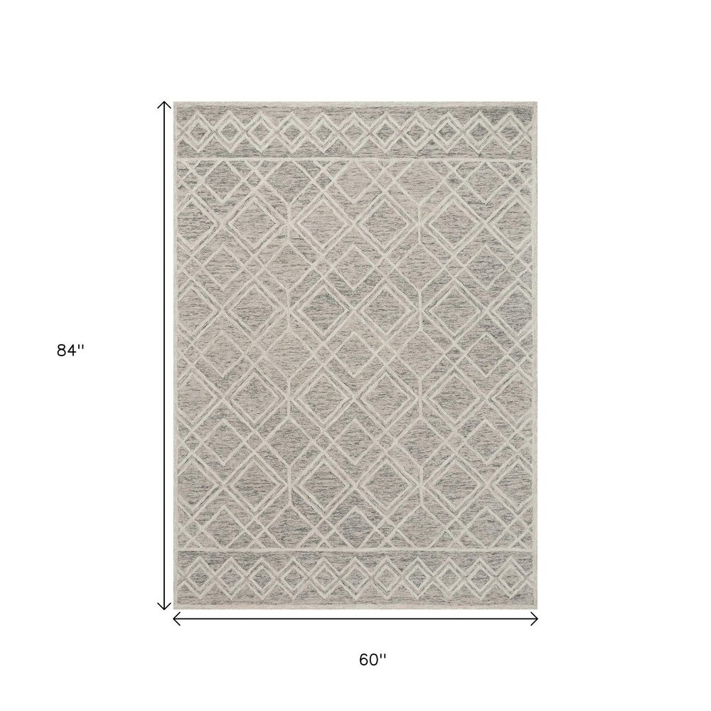9' X 12' Sand Beige And Ivory Wool Geometric Hand Tufted Area Rug