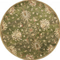 5' Green Red And Ivory New Zealand Lambs Wool Floral Medallion Hand Tufted Round Rug