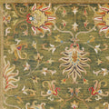 5' Green Red And Ivory New Zealand Lambs Wool Floral Medallion Hand Tufted Round Rug