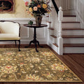 5' Green Red And Ivory New Zealand Lambs Wool Floral Medallion Hand Tufted Round Rug