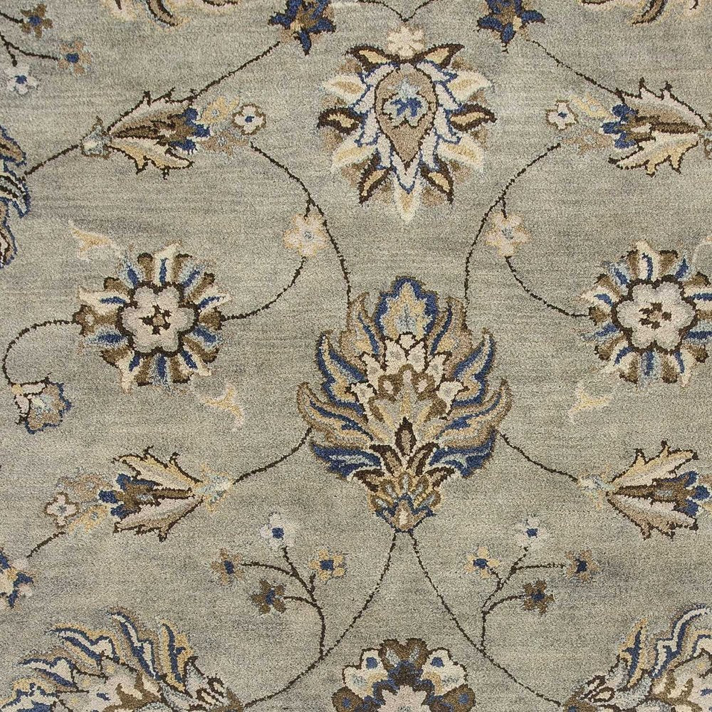5' Gray Ivory And Brown Wool Floral Hand Tufted Round Rug