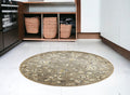 5' Gray Ivory And Brown Wool Floral Hand Tufted Round Rug