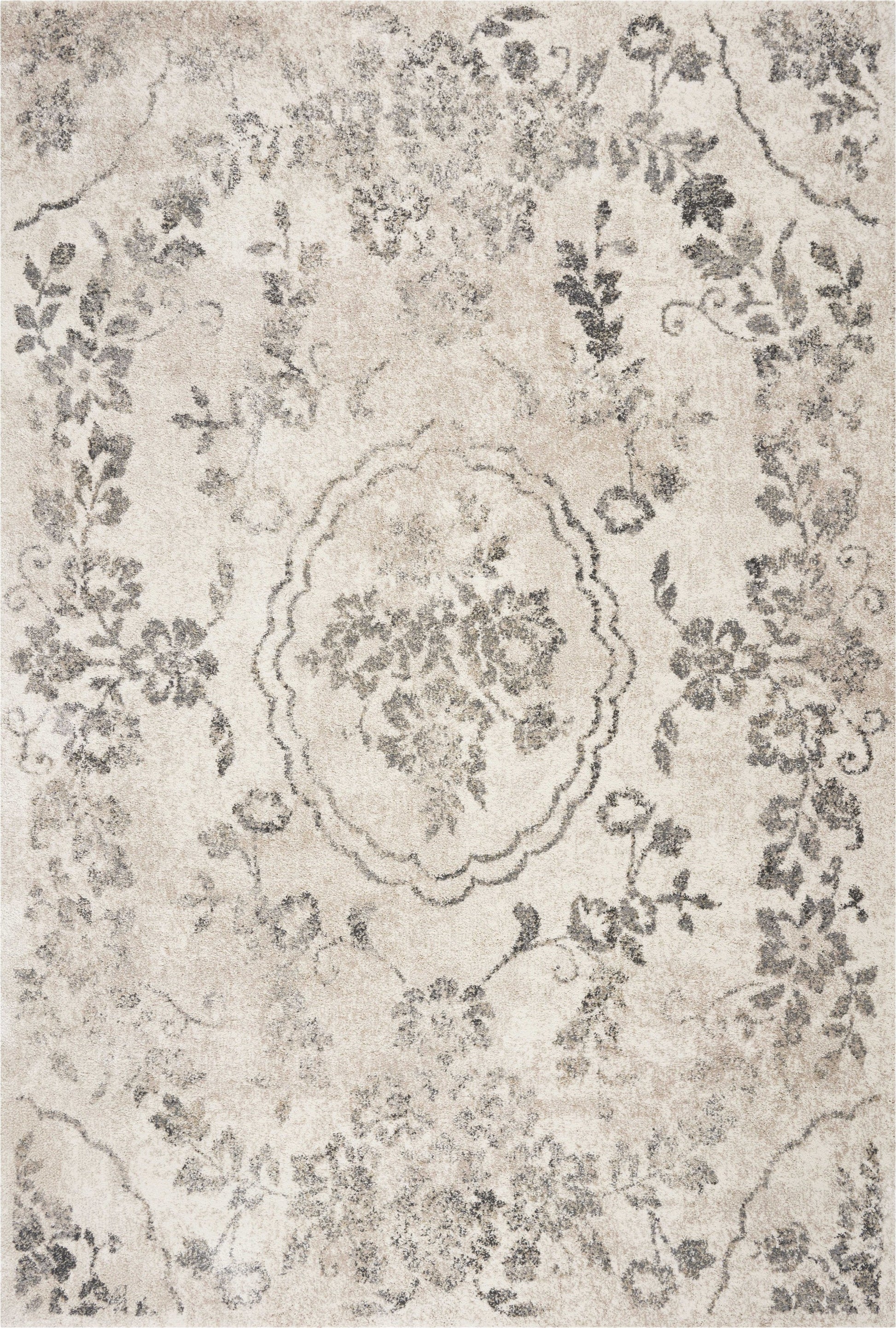 5' X 8' Gray And Tan Floral Distressed Area Rug