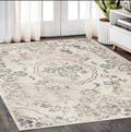 5' X 8' Gray And Tan Floral Distressed Area Rug