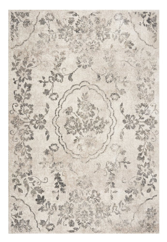 5' X 8' Gray And Tan Floral Distressed Area Rug