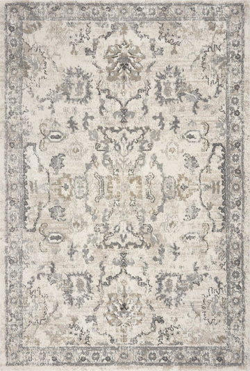 5' X 8' Ivory And Gray Floral Medallion Area Rug