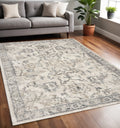 5' X 8' Ivory And Gray Floral Medallion Area Rug
