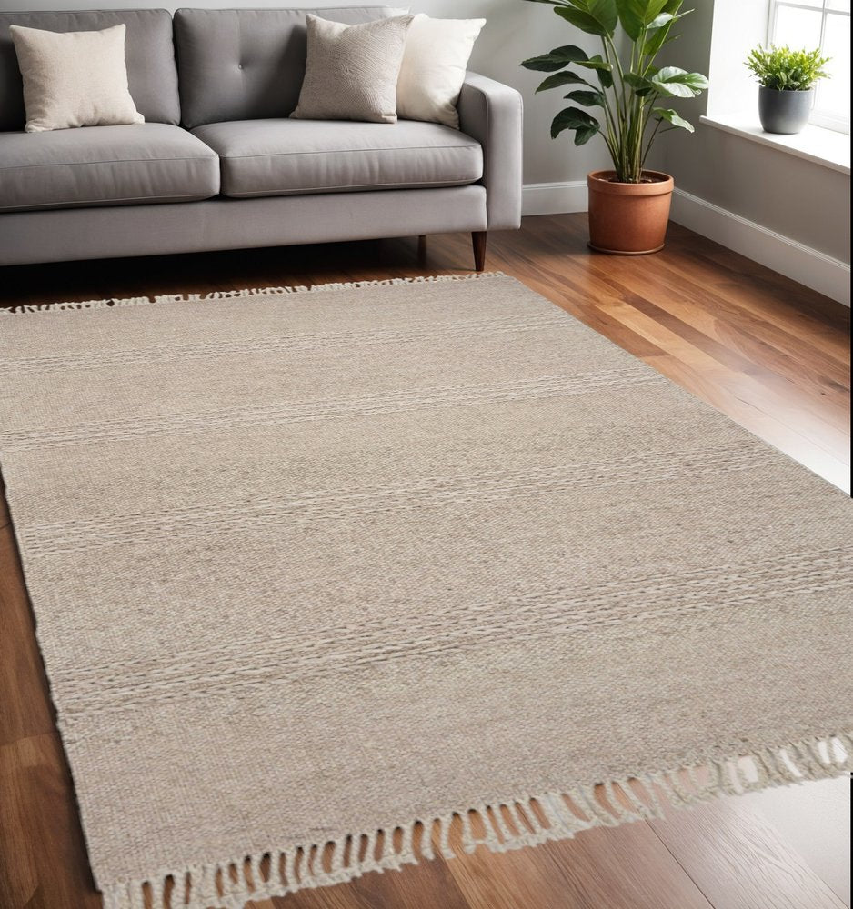 3' X 5' Beige Wool Hand Woven Area Rug