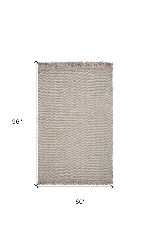 3' X 5' Beige And Gray Wool Chevron Hand Woven Area Rug