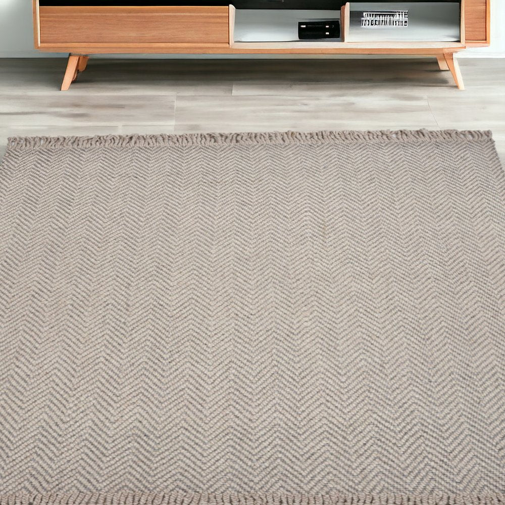 3' X 5' Beige And Gray Wool Chevron Hand Woven Area Rug