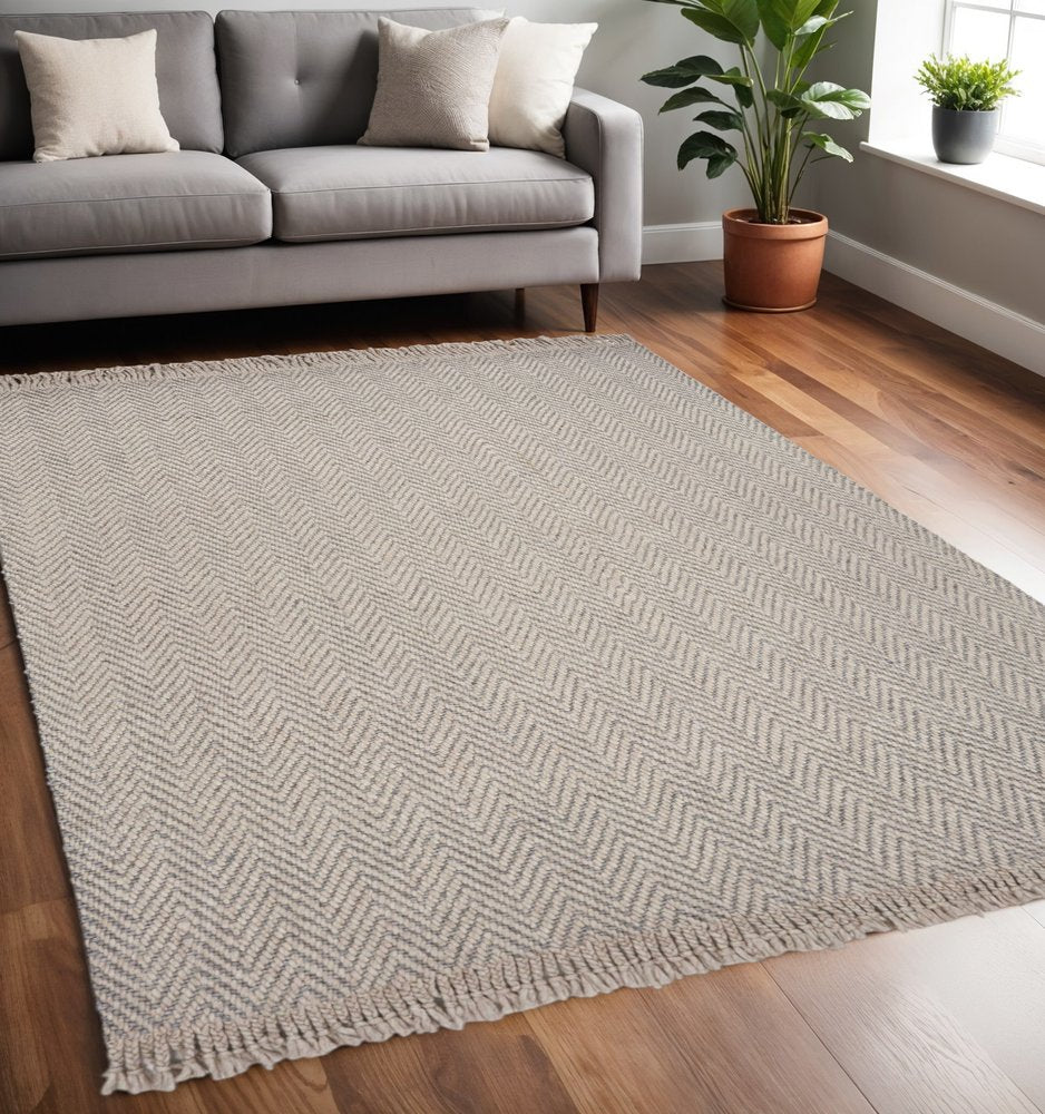 3' X 5' Beige And Gray Wool Chevron Hand Woven Area Rug