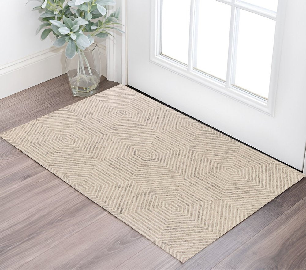 5' X 7' Sand And Beige Wool Geometric Hand Tufted Area Rug