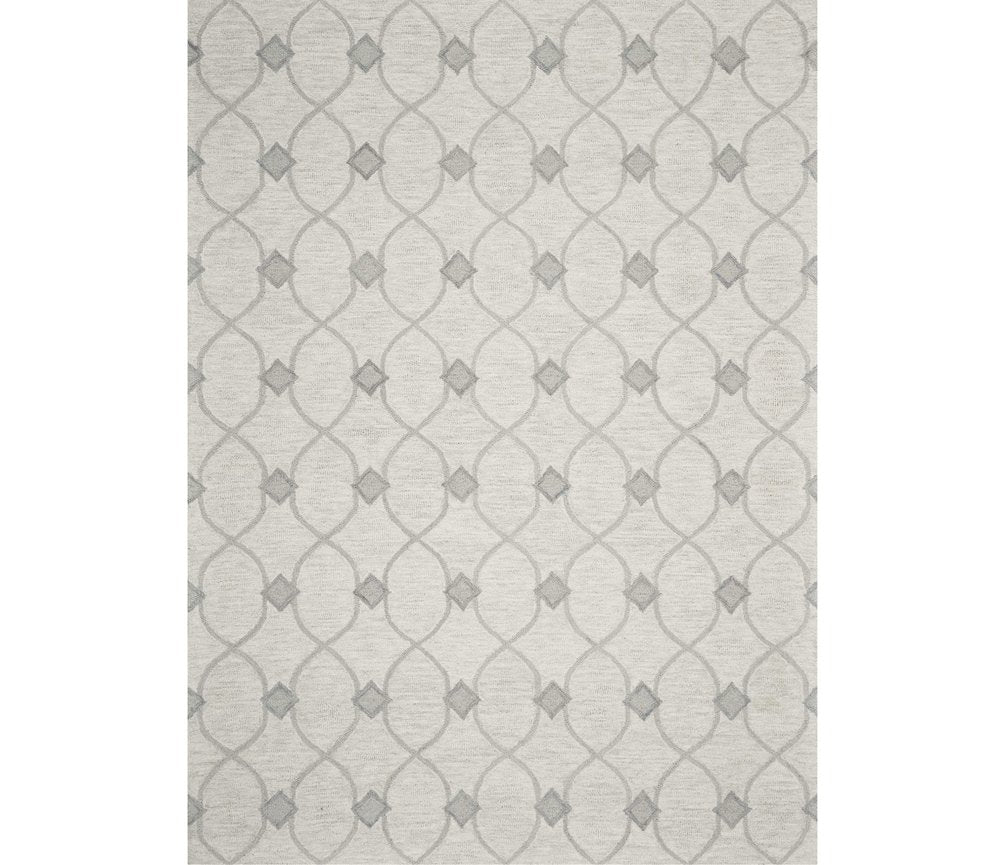 5' X 7' Ivory And Gray Wool Ogee Hand Tufted Area Rug