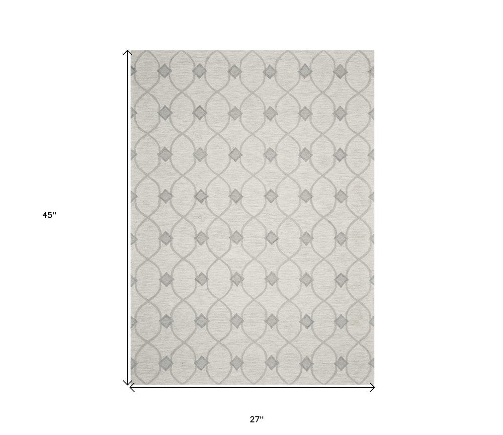 5' X 7' Ivory And Gray Wool Ogee Hand Tufted Area Rug