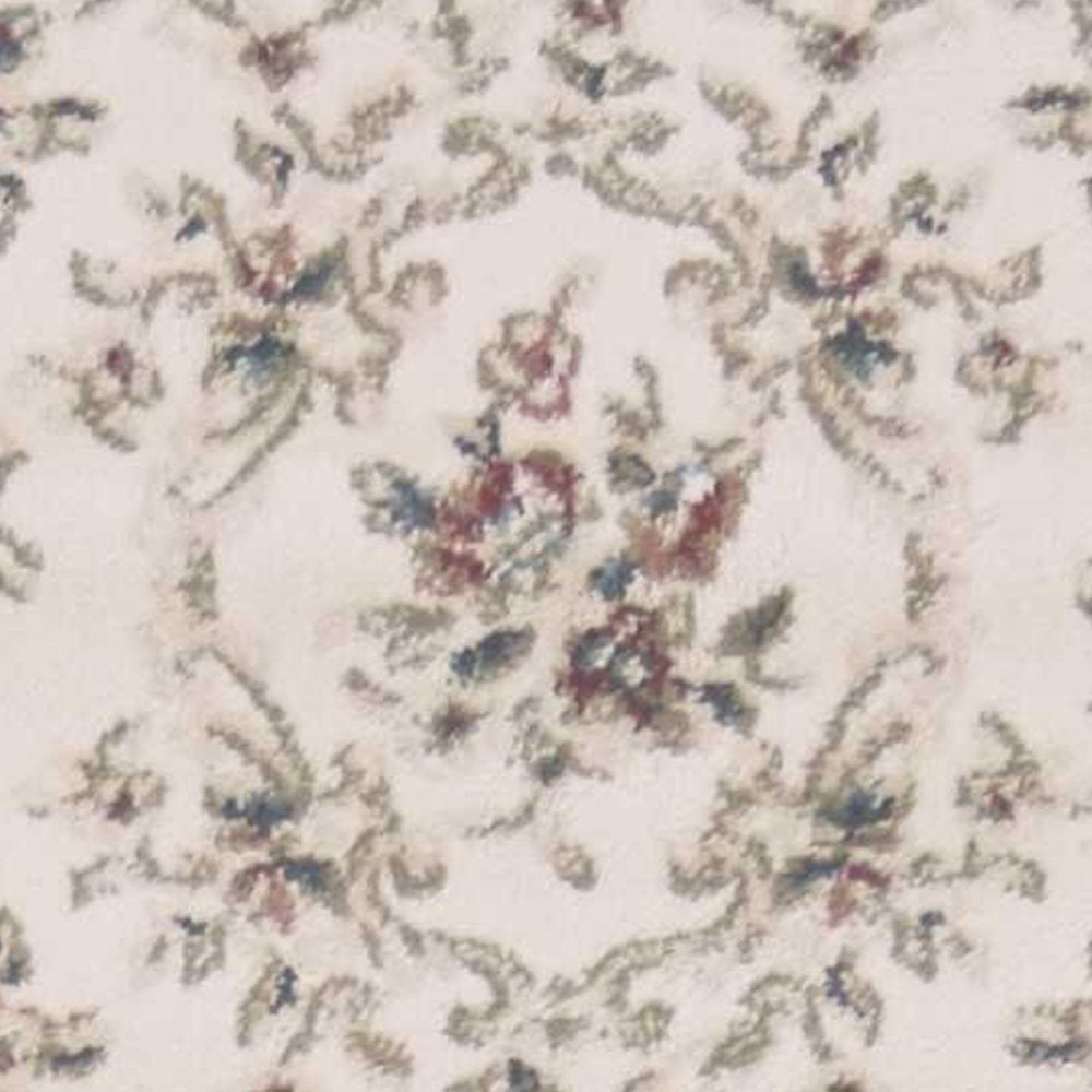 8' Ivory Red And Green Floral Medallion Runner Rug