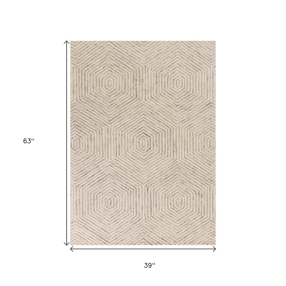5' X 7' Sand And Beige Wool Geometric Hand Tufted Area Rug