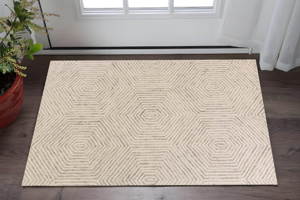 5' X 7' Sand And Beige Wool Geometric Hand Tufted Area Rug