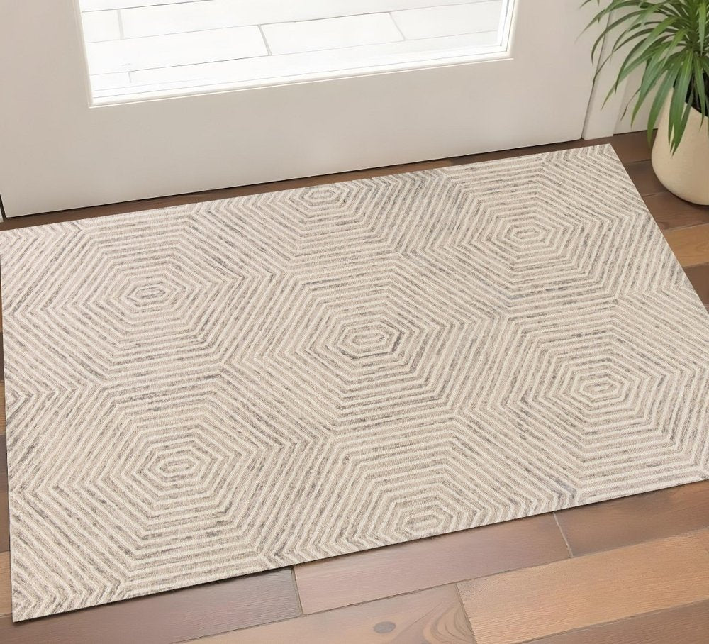 5' X 7' Sand And Beige Wool Geometric Hand Tufted Area Rug