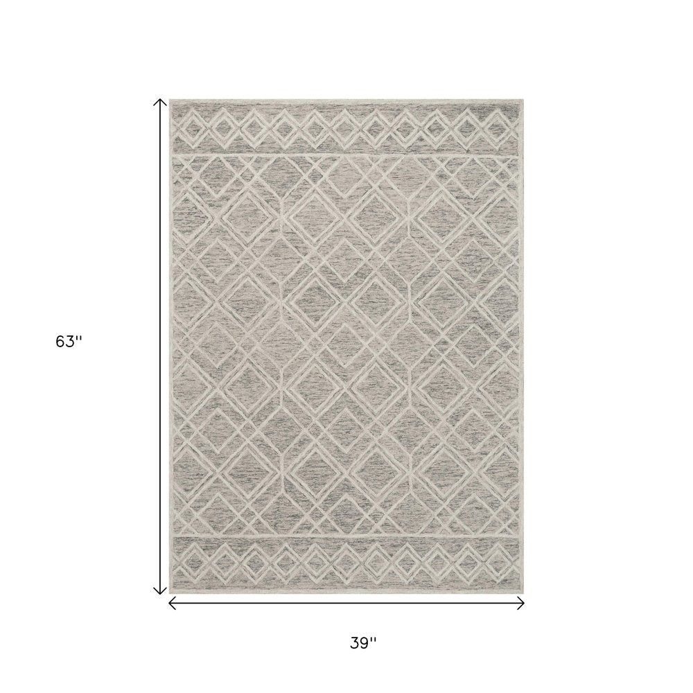 9' X 12' Sand Beige And Ivory Wool Geometric Hand Tufted Area Rug