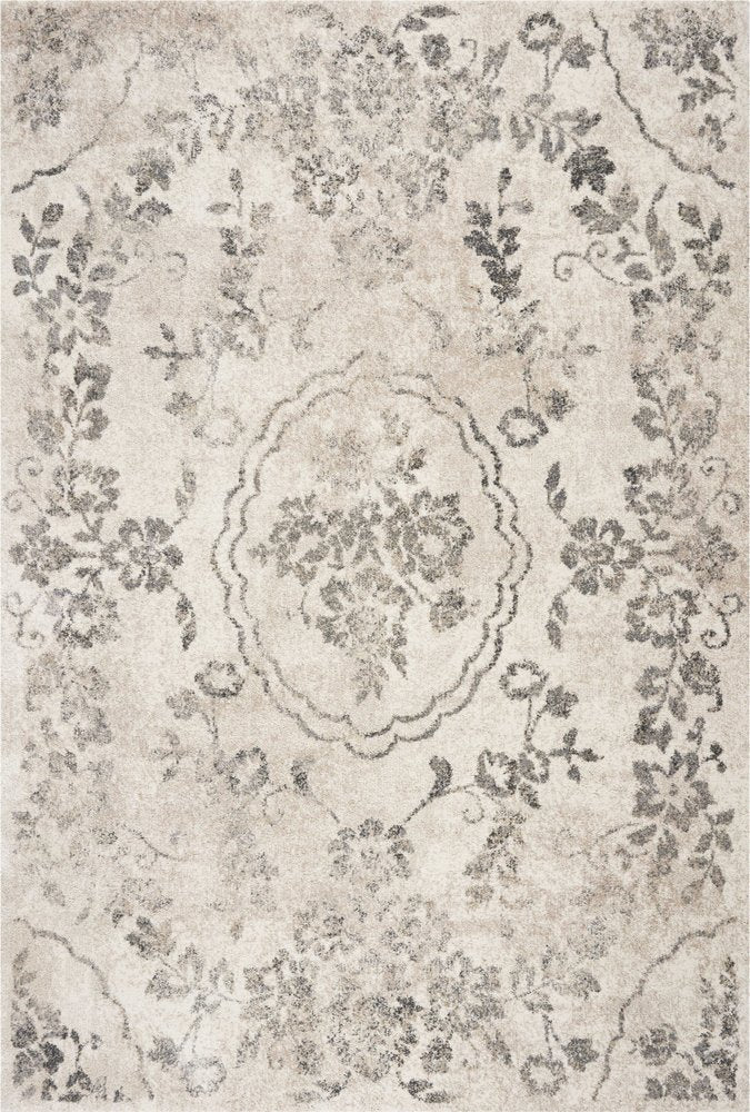 5' X 8' Gray And Tan Floral Distressed Area Rug